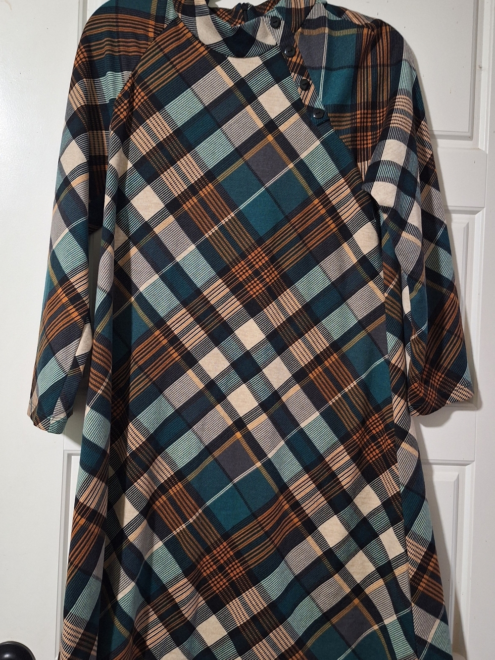 Plaid Midi Dress Orange Blue Tones